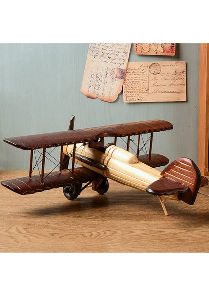 Retro Uçak El Sanatları Ahşap Uçak Modeli, Vintage Çift Kanatlı Model (Yurt Dışından) modelleri