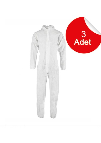 3 Adet - L Beden Tek Kullanımlık Koruyucu Lamineli Tulum