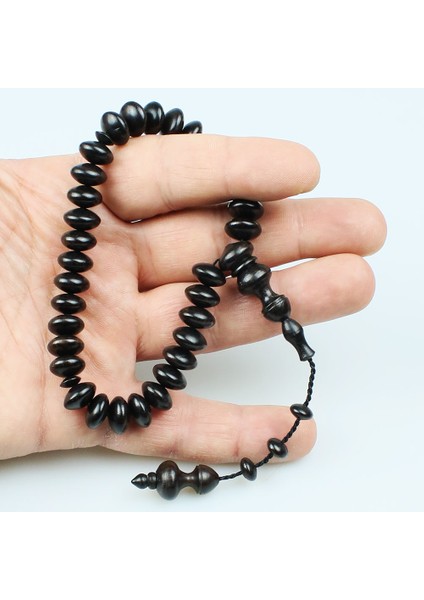 Sistemli Basık Abanoz Tesbih (11 x 6.5 Mm) TP001665