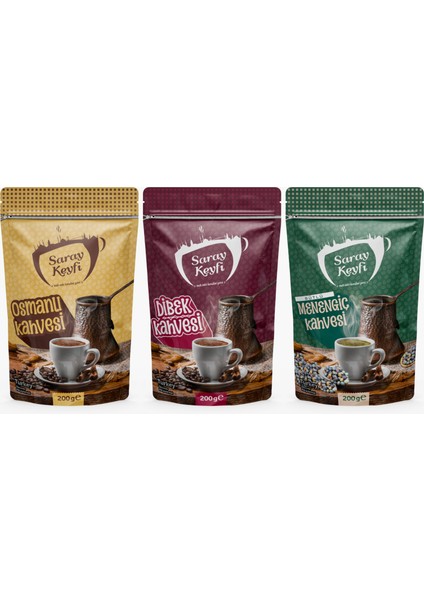 3 Lü ‘ Set - Osmanlı Kahvesi 200 gr + Dibek Kahvesi 200 gr + Sütlü Menengiç Kahvesi 200 gr