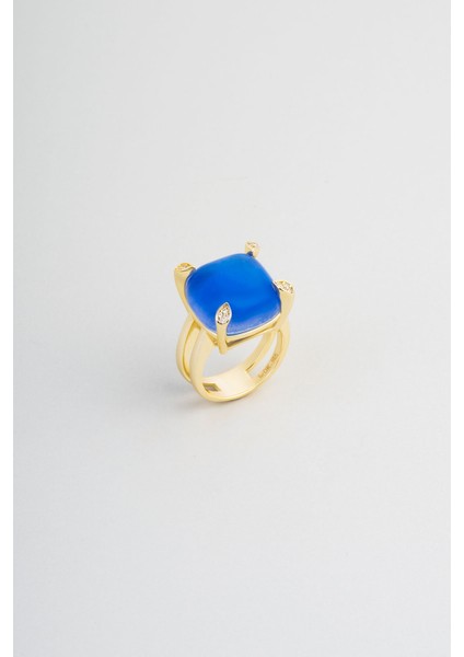 Safir Gecesi 18 Ayar Sarı Altın Kaplama Gümüş Tasarım Yüzük