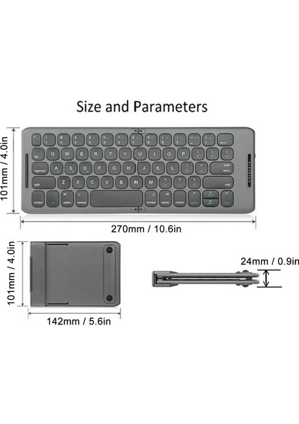 Şarjlı Katlanabilir Kablosuz Bluetooth Klavye 65 Tuş Taşınabilir Mini Dizüstü Bilgisayarlar Için Katlanır Klavye Tabletler Akıllı Telefonlar - 5.1, Makas Tuşları, 8-10M Çalışma Mesafesi