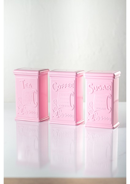 Akrilik Soft Pembe Şeker Kahve Çay Kavanozu 500 ml (Vakum Kapak )