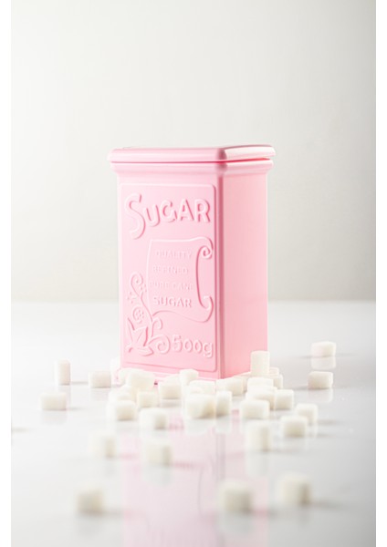 Akrilik Soft Pembe Şeker Kahve Çay Kavanozu 500 ml (Vakum Kapak )