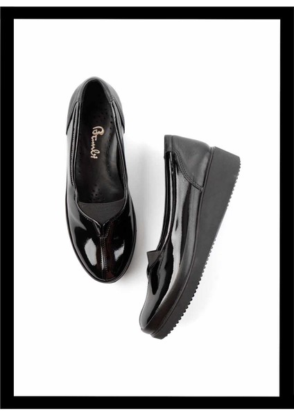 Siyah Kırışık Rugan Leather Kadın Casual Ayakkabı K01586060108