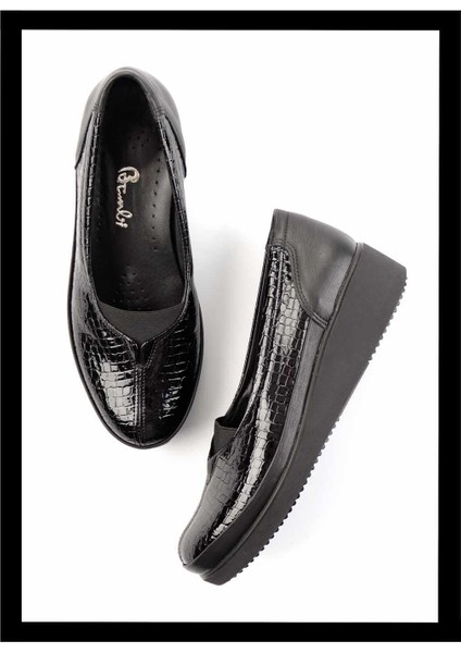 Parlak Siyah Kroko Leather Kadın Casual Ayakkabı K01586060111