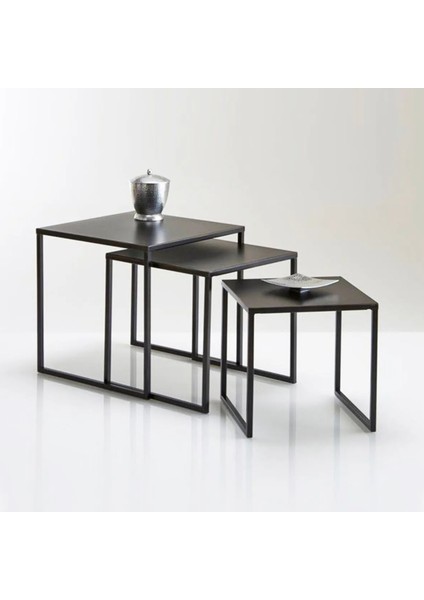 Metal Kare Dekoratif 3lü Zigon Sehpa