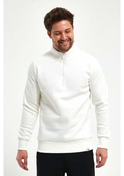 Yüksek Yaka Yarım Fermuarlı Basic Sweatshirt