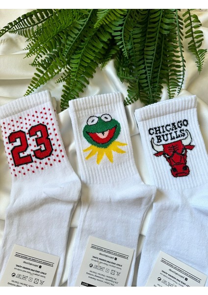 Jordan 23 - Kurbağa - Chicago Bulls 3'lü Beyaz Soket Çorap modelleri