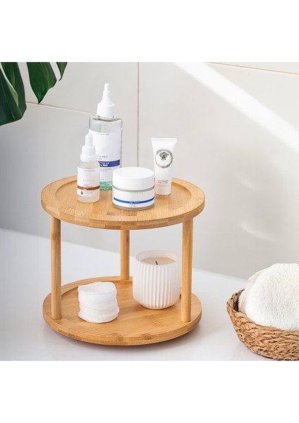 M9263-35 360° Döner Standlı Bambu Sunumluk Organizer-2 Katlı Baharatlık Düzenleyici Stand fiyatları