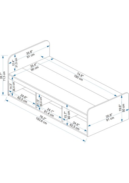 Akser 90x190 Cm Yatak Uyumlu 3 Kapaklı Dolaplı Tek Kişilik Karyola Atlantik Çam Antrasit - Akser