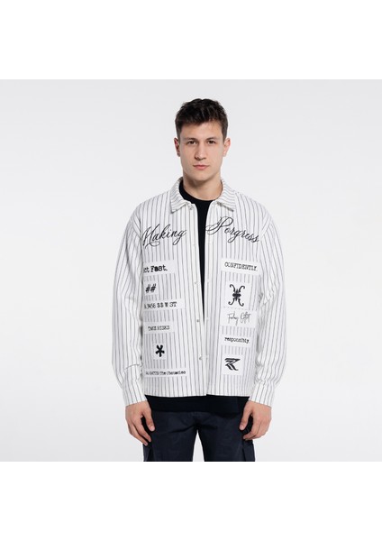 Noa Erkek Kırık Beyaz Ekstra Oversize Gömlek Ceket