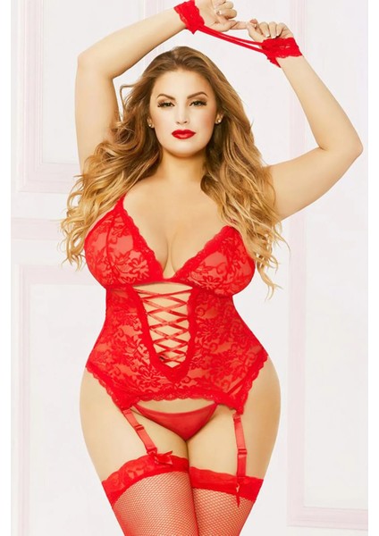 Bazaar Turkey bazaar-turkey Eller Kelepçeli Kırmızı Büyük Beden Jartiyer TM1250