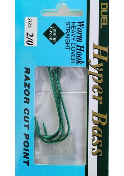 Duel Hyper Bass Worm Hook Green Iğne 4 Pcs - #1/0