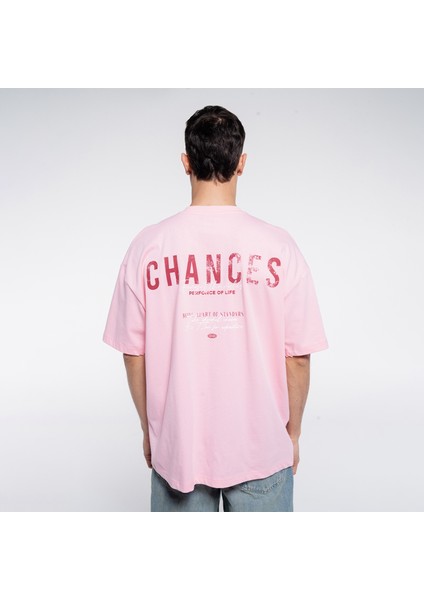 Friday Offset Ness Erkek Pembe %100 Pamuk Kol Ve Yaka Dizayn Kesikli Bisiklet Yaka Oversize Tshirt