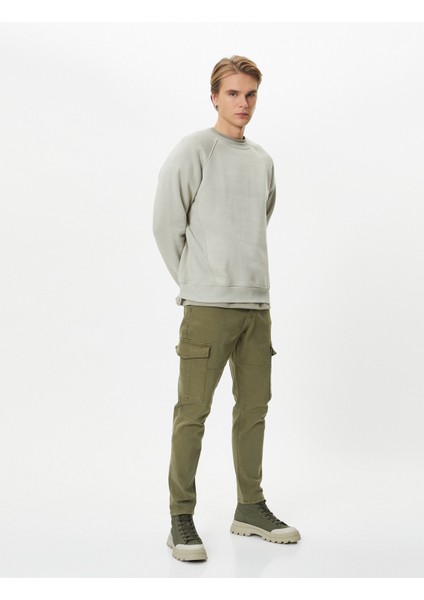 Yıkamalı Pantolon Kargo Cepli Dikiş Detaylı Slim Fit Düğmeli