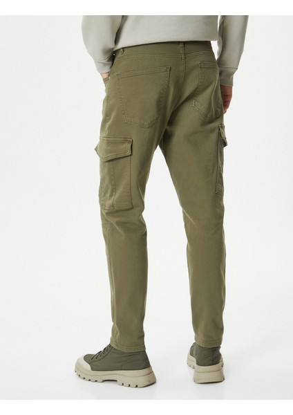 Yıkamalı Pantolon Kargo Cepli Dikiş Detaylı Slim Fit Düğmeli fırsatları