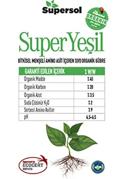 Biyoteknoloji Super Yeşil 1 L Bitkisel Menşeli Aminoasit Içeren Sıvı Organik Gübre