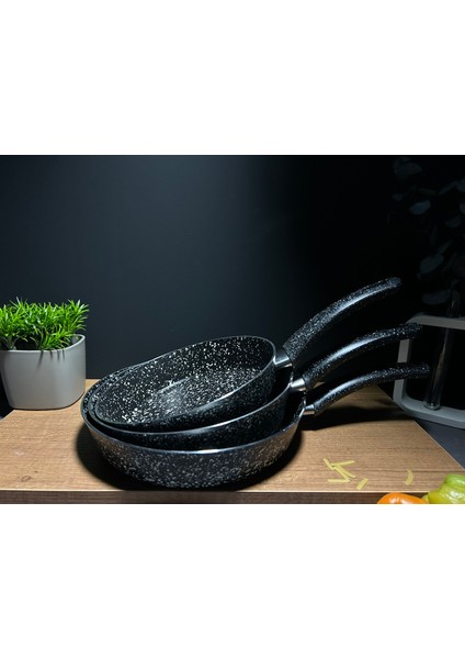 Granit 20-22-24 cm Granit 3lü Tek Kulplu Omlet/sahan Tava Seti