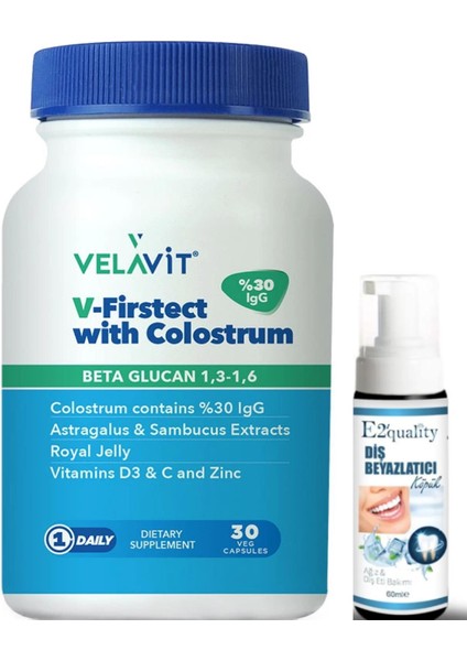 V-Firstect With Colostrum Takviye Edici Gıda 30 Kapsül- Diş Beyazlatıcı Köpük