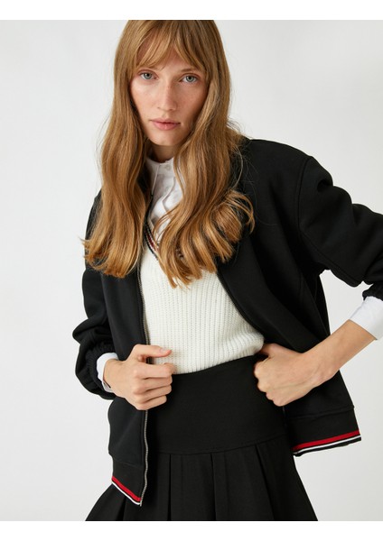 Bomber Fermuarlı Sweatshirt Şerit Detaylı fiyatları