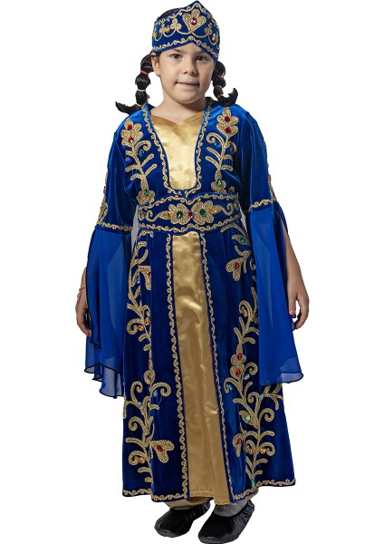 Mihrimah Sultan Kıyafeti Kız Çocuk Lüks Kadife Bindallı Elbisesi Kırmızı