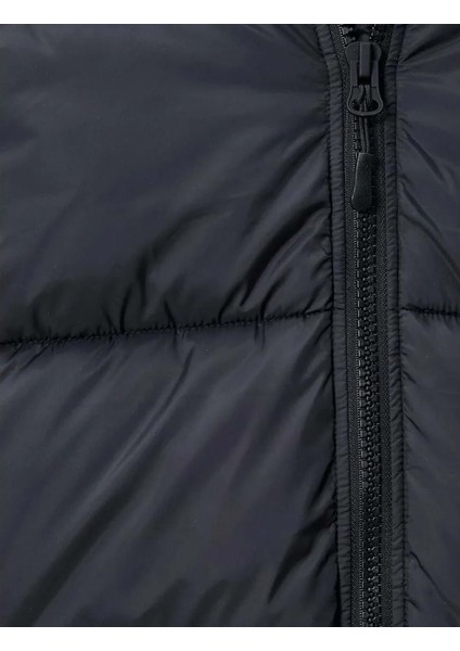 Şişme Mont Dik Yaka Fermuarlı Etiket Baskılı Cep Detaylı - Koton - 4WAM20063HW - Siyah - S indirimleri