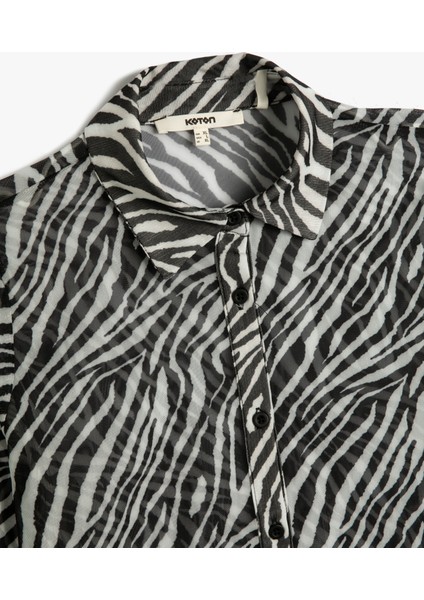 Crop Gömlek Zebra Desenli Düğmeli Klasik Yaka modelleri