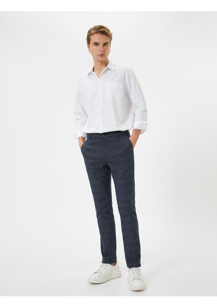 Kumaş Pantolon Desenli Slim Fit Düğmeli Cep Detaylı