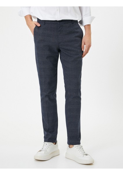 Kumaş Pantolon Desenli Slim Fit Düğmeli Cep Detaylı