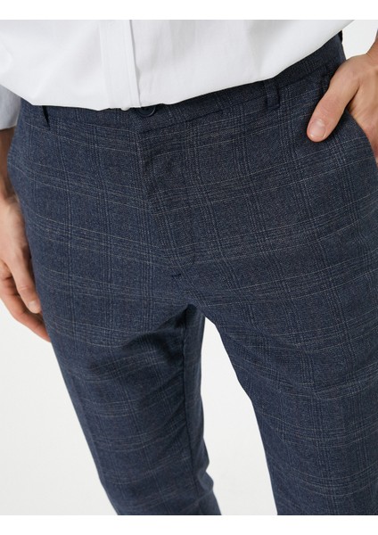 Kumaş Pantolon Desenli Slim Fit Düğmeli Cep Detaylı