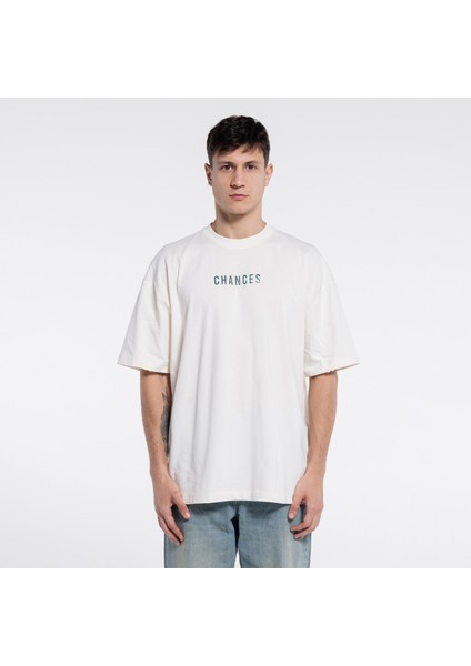 Friday Offset Ness Erkek Kırık Beyaz %100 Pamuk Kol Ve Yaka Dizayn Kesikli Bisiklet Yaka Oversize Tshirt