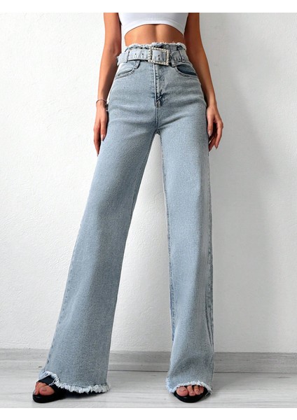 Cms Kemerli Kar Yıkama Yüksek Bel Wide Leg Jean