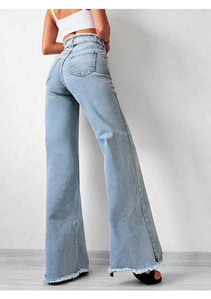 Cms Kemerli Kar Yıkama Yüksek Bel Wide Leg Jean