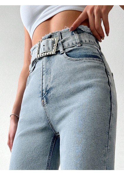 Cms Kemerli Kar Yıkama Yüksek Bel Wide Leg Jean