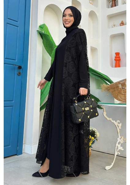 Dantel Abaya 7884 Siyah modelleri