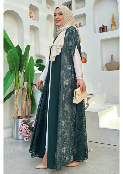 Dantel Abaya 7884 Zümrüt modelleri