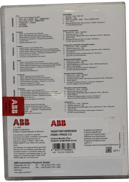 1SAP190100R0200 PS501-PROG AC500 Control Buılder P