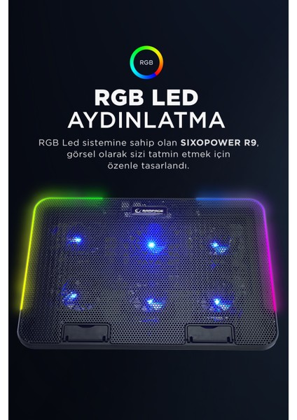 Sıxpower R9 6 Fan Rgb Işıklı Telefon Tutuculu USB Çoklayıcı Notebook Soğutucu Stand