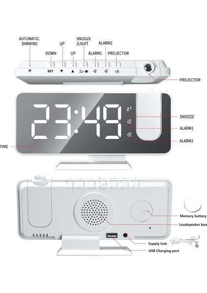 LED Dijital Akıllı Çalar Saat 180° Uyandırma Fonksiyonlu Zaman Beyaz (Yurt Dışından)