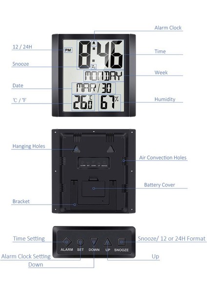 Sıcaklık ve Nem Göstergeli Dijital Duvar Saati 8,6 Inç Geniş Ekran (Yurt Dışından) modelleri