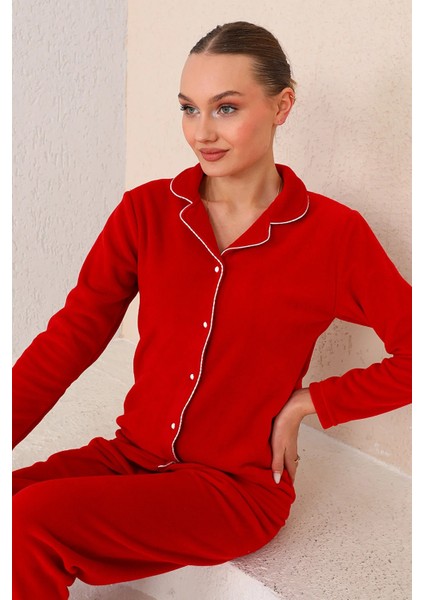 Kadın Kışlık Welsoft Peluş Polar Düğmeli Pijama Takımı modelleri