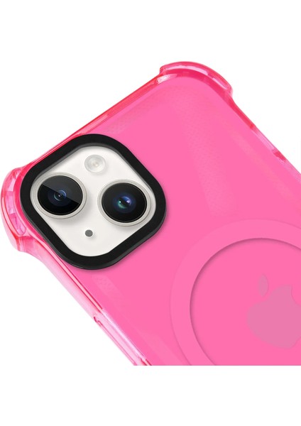 Apple iPhone 14 Magsafe Kablosuz Şarj Özellikli Mıknatıslı Şeffaf Pembe Renkli Kılıf modelleri
