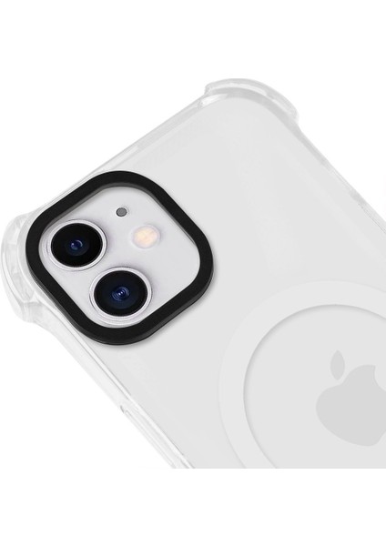 Apple iPhone 12 Magsafe Kablosuz Şarj Özellikli Mıknatıslı Şeffaf Beyaz Renkli Kılıf