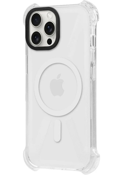Apple iPhone 14 Pro Max Magsafe Kablosuz Şarj Özellikli Mıknatıslı Şeffaf Beyaz Renkli Kılıf