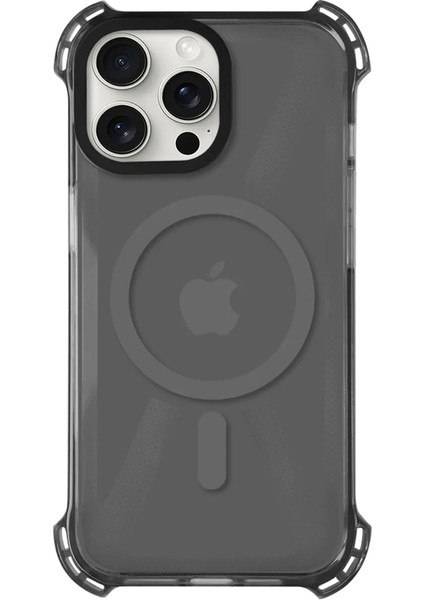 Apple iPhone 15 Pro Max Magsafe Kablosuz Şarj Özellikli Mıknatıslı Şeffaf Siyah Renkli Kılıf