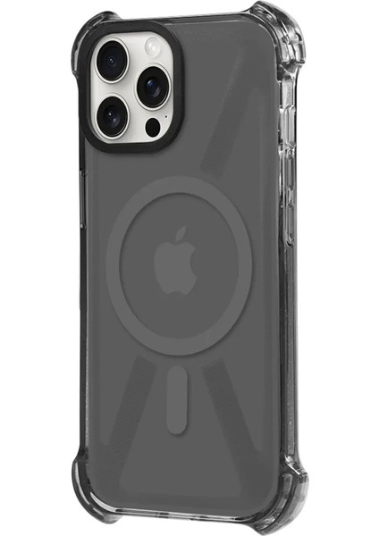Apple iPhone 15 Pro Max Magsafe Kablosuz Şarj Özellikli Mıknatıslı Şeffaf Siyah Renkli Kılıf