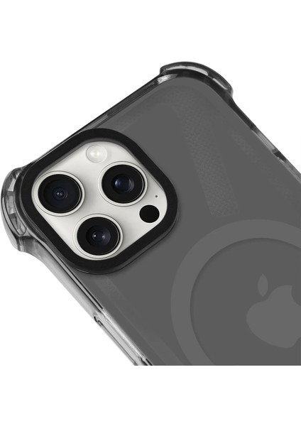 Apple iPhone 15 Pro Max Magsafe Kablosuz Şarj Özellikli Mıknatıslı Şeffaf Siyah Renkli Kılıf