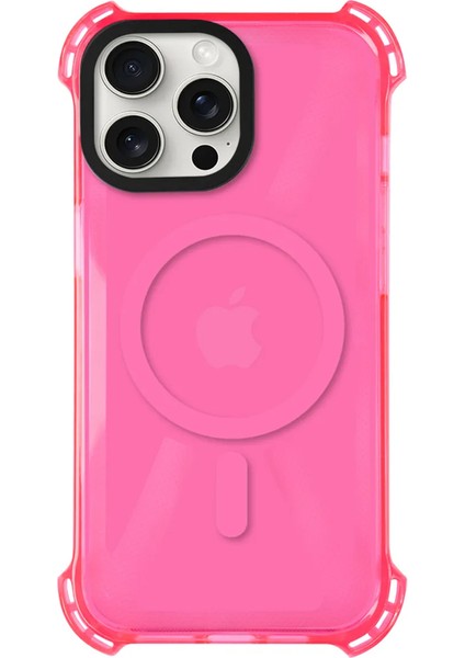 Apple iPhone 14 Pro Magsafe Kablosuz Şarj Özellikli Mıknatıslı Şeffaf Pembe Renkli Kılıf