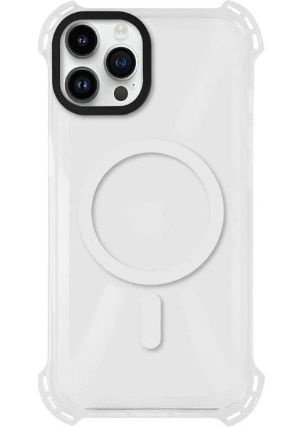 Apple iPhone 12 Pro Magsafe Kablosuz Şarj Özellikli Mıknatıslı Şeffaf Beyaz Renkli Kılıf